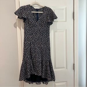 Carmen Marc Valvo Infusion short-sleeve V-neck flounce dress